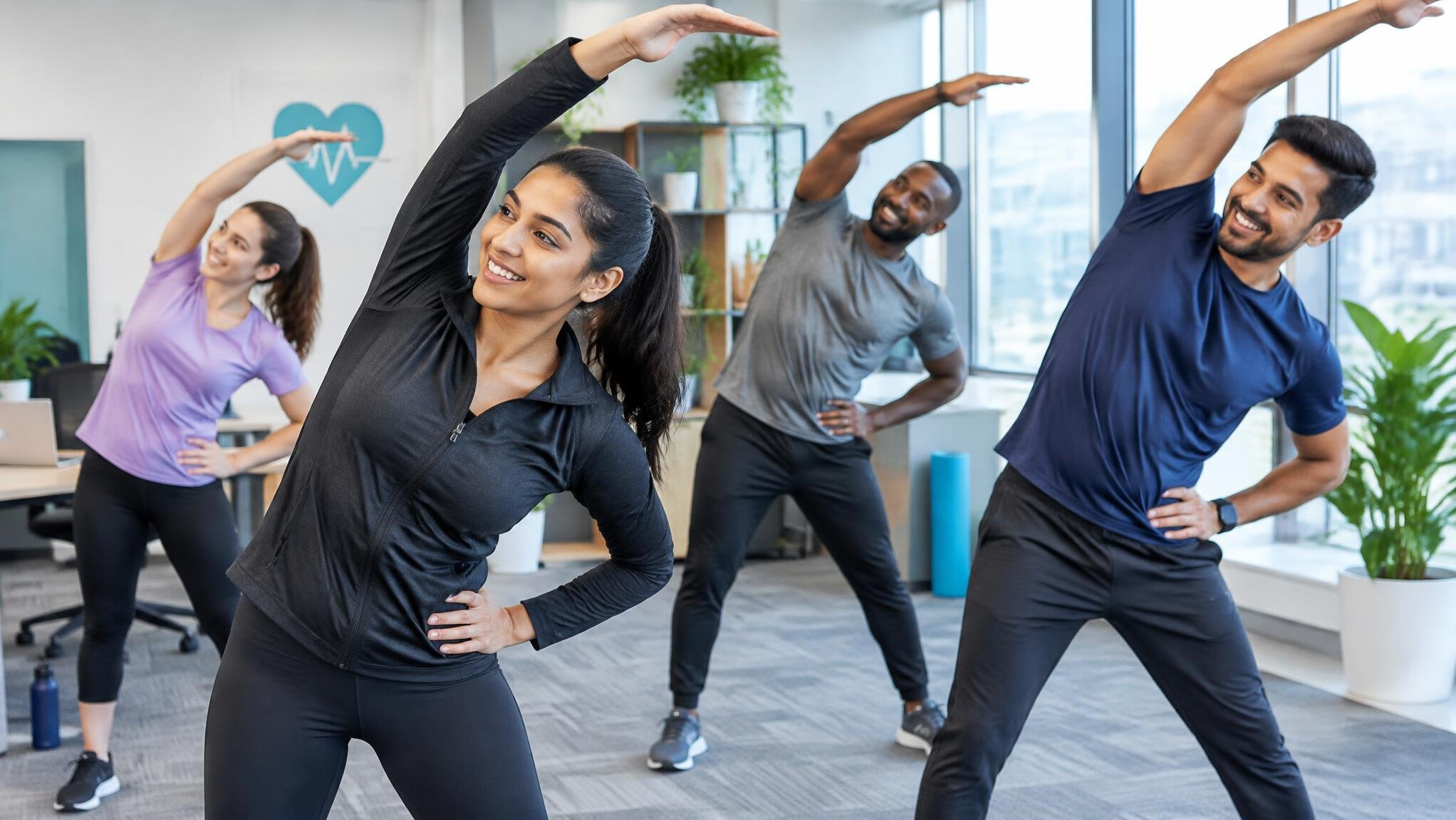 corporate team doing fitness exercises