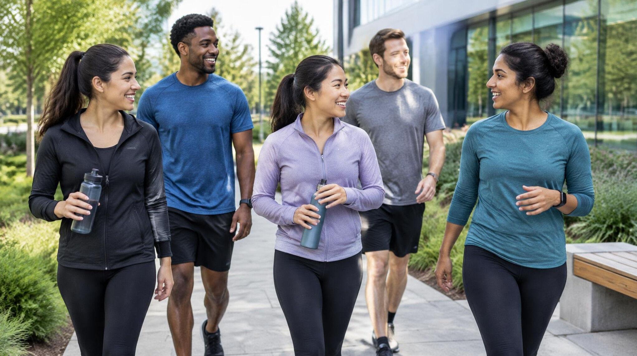 group walking during work break