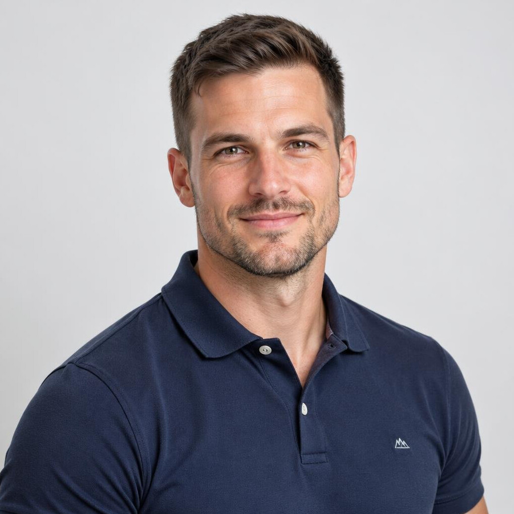 Studio portrait of a young Slovenian male fitness specialist